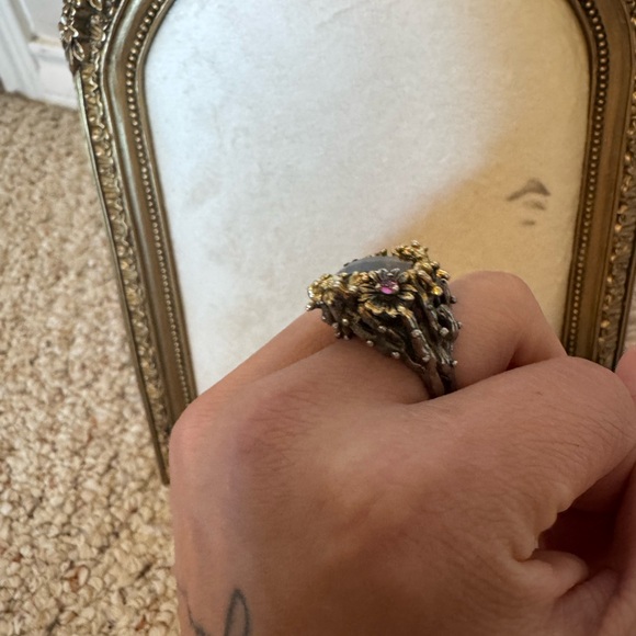 Champagne Floral Cluster || OAK – June Rings Statement Floral Cluster Ring with Smoky Center Stone - Gold & Silver Tones